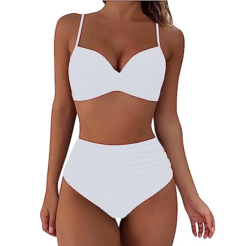 Damen Bikini Set Wickeloptik, Tankini Damen Bauchweg Lace Up Bikini, Rückenfrei Triangel V-Ausschnitt Badebekleidung Damen Gepolsterter Kordelzug Seitliche Formend Badebekleidung von Generisch