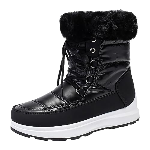 Damen Boots, Winterstiefel Damen Gefüttert, Winterboots Damen Winterschuhe Schnürboots Schwarz Winterstiefel Wasserdicht Boots Gefüttert Winter Stiefel Stiefeletten Sneaker von Generisch