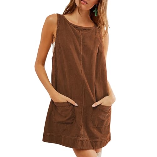 Damen Corduroy Overall Kleid Rundhals A Linie Rock Tall Pullover Cord Pulloverkleid Minikleid Latzhose mit Taschen Damen Corduroy Overall Kleid Rundhals A Linie Rock Tall Pullover Cord Pulloverkleid Minikleid Latzhose mit Taschen von Generisch