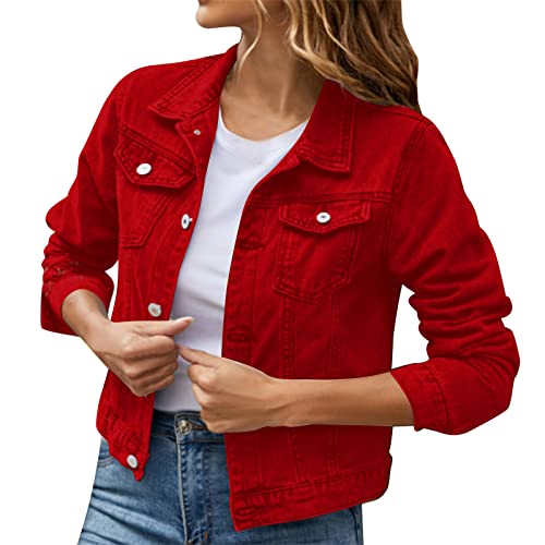 Damen Denim Jeansjacke Jeansjacken für Damen übergangsjacke Damen Vintage Jean Mantel Einfarbig Stretch Kurze Jeans Jacke Leichte Aesthetic Kurzjacke für Frauen Fashion Streetwear Rot M Damen Denim Jeansjacke Jeansjacken für Damen übergangsjacke Damen Vintage Jean Mantel Einfarbig Stretch Kurze Jeans Jacke Leichte Aesthetic Kurzjacke für Frauen Fashion Streetwear Rot M von Generisch