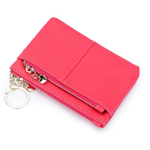 Damen Echt Leder Schlüsselmäppchen Münztüte Kreditkartenetui Geldbörse (Rosa) von Generisch