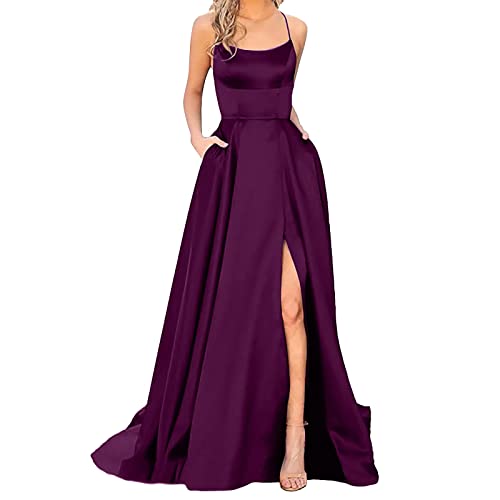 Damen Elegant Lange Ballkleider mit Taschen Satin A-Linie Backless Hochzeitskleid Abendkleider Sexy Neckholder Spaghetti Brautkleid Kleider Lang Prinzessin Brautjungfer Kleid Damen Lila L Damen Elegant Lange Ballkleider mit Taschen Satin A-Linie Backless Hochzeitskleid Abendkleider Sexy Neckholder Spaghetti Brautkleid Kleider Lang Prinzessin Brautjungfer Kleid Damen Lila L von Generisch