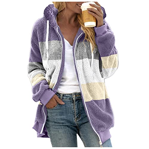 Damen Fleecejacke, Teddyfell Jacke Damen, Teddy Mantel Damen Teddyfleece Jacke Wintermantel Fleecepullover Fleecejacke Warm Winterjacke Fleece Hoodie Teddyjacke Lang Winter Felljacke Mit Kapuze von Generisch