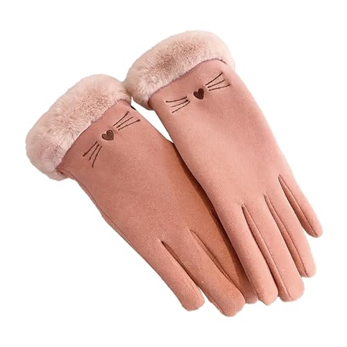 Damen-Handschuhe, Winter, warm, Radfahren, Samt, verdickt, kalte und winddichte Bildschirm-Handschuhe, dünne Thermohandschuhe (Rosa, Einheitsgröße) von Generisch