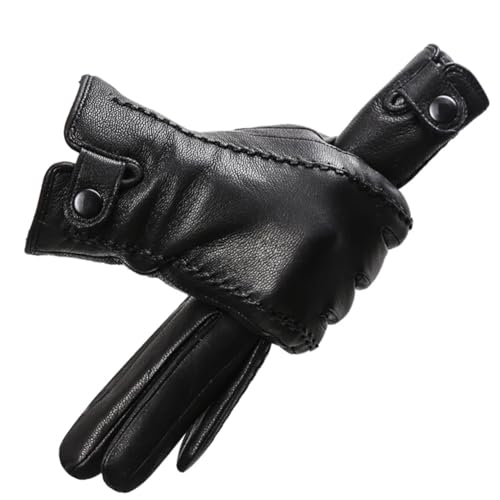 Damen-Handschuhe aus Schaffell, Touchscreen-Handschuhe, schwarzes Leder, kaltes Wetter, Fahrradhandschuhe, Standard 8,5 von Generisch