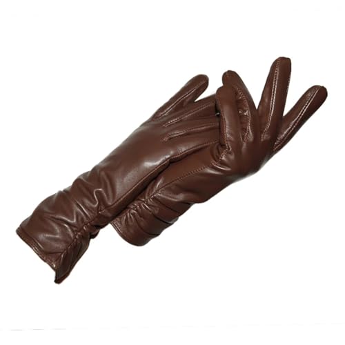 Damen-Handschuhe aus echtem Leder, mehrfarbig, Schaffell, dicke Armstulpen, warmes Leder, Champagner, Größe 8 von Generisch