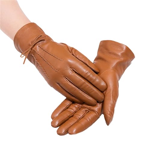 Damen-Handschuhe aus echtem Leder, zum Autofahren, Radfahren, Winter, warm, gefüttert, dickes Schaffell, Schleife von Generisch