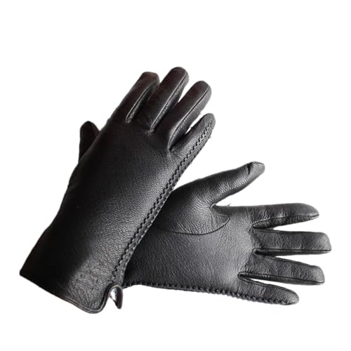 Damen Handschuhe aus genarbtem Leder, Fleecefutter, warmer Motorrad-Reithandschuh von Generisch