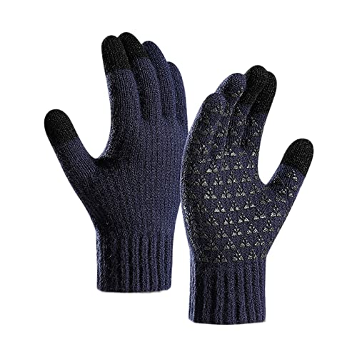 Damen-Handschuhe für Herren, Winterhandschuhe, verstärkte Strickwolle, Fahrradhandschuhe, Fäustlinge, kaltes Wetter (Marineblau, M) von Generisch