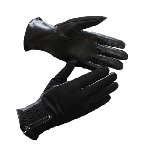 Damen-Handschuhe mit Reißverschluss, Leder, Schaffell, Winter, Wildleder, warm, Touchscreen, Motorrad-Reithandschuhe, Halbwildleder, Größe 36 - 40 von Generisch