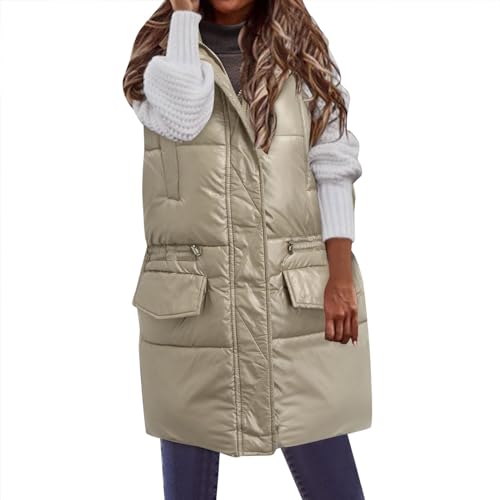 Damen Herbstjacke, Weste Lang Damen, Daunenweste Damen Lang Steppweste Weste Mantel Winter Ärmellose Jacke Herbst Jacken Für Lange Longweste Gilet Mode Steppmantel Leicht Windstopper Wintermantel von Generisch