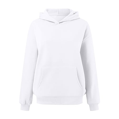 Damen Hoodie Teenager Mädchen Mit Kapuze Oversize Hoodie Basic Langarm Kapuzenpulli Sweatshirt Pullover Loose Mit Taschen College Sport Kapuzenpullover Sweatjacke Kapuzenjacke Weiß XXL von Generisch