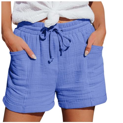 Damen Kurze Hose Sommer Bequem Gerippte Shorts Fitness Leicht Shorts mit Kordelzug Sportshorts Hohe Taille Strandshorts von Generisch