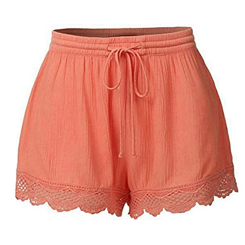 Damen Kurze Hosen Sommer Casual Sommer Stoffhose Freizeithose Musselin Mit Kordelzug Und Taschen Lockere Musselin Hose Schlupfhose Leicht Elegant Kurze Musselin Shorts Leinenhose von Generisch