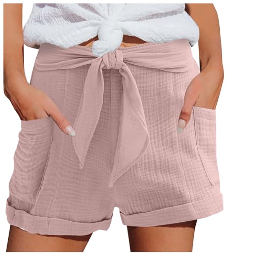 Damen Kurze Hosen Sommer Elegant Kurze Leinenhose Musselin Shorts Leicht Beiläufige Lockere Musselin Hose Stoffhose Casual Musselin Sommer Sommerhose Sporthose von Generisch