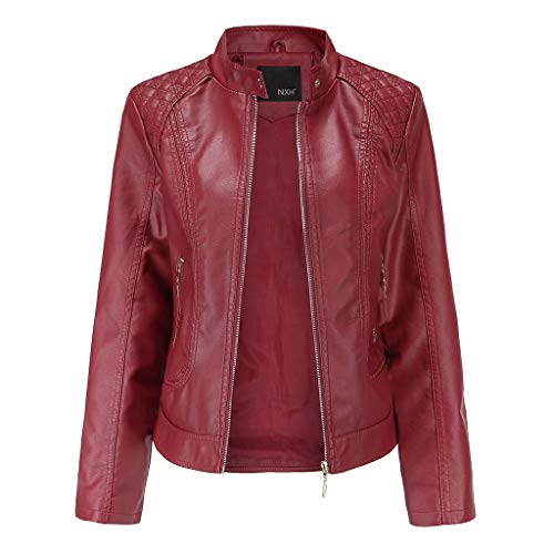 Damen Lederjacke: Oversize Herbst Elegant Winter Lederimitat Jacke Leather Jacket Günstig Schwarz Vintage Echtleder Bikerjacke Lederjacke Lang Rot Damen-Jacken Kunstlederjacke von Generisch