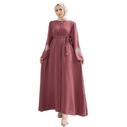 Damen Muslimischen Jilbab Kleid Elegante Einteilig Islamischen Abaya Maxi Gebetkleid mit Gürtel Langarm Einfarbig Lose Robe Nahen Osten Dubai Türkei Arabisch Kaftan für Ramadan, Eid, Shahada von Generisch