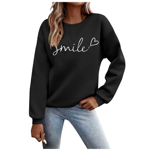 Damen Pullover Herbst, Sweatshirt Damen Pullover Briefe Drucken Langarm Rundhals Pulli Herbst Winter Frauen Buchstaben Druck Locker Casual Oberteil Sport Streetwear Sweatshirts Ohne Kapuze Bluse Tops von Generisch