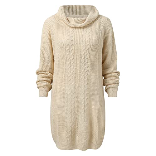 Damen Pulloverkleid Winter Langarm Strickkleid Aesthetic Freizeit Tunika Minikleid Lang Longpullover Schicke Pullover Kleid Schicke Strickkleider Tunika Kleid Weiß XL von Generisch