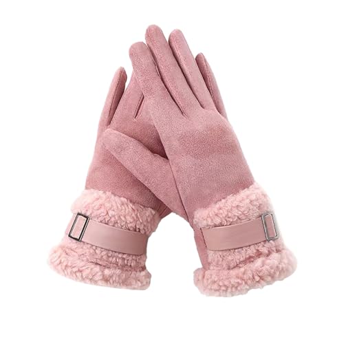 Damen-Reithandschuhe für Herbst und Winter, doppelt verdickt, winddicht, Wildleder, Schnalle, Winterhandschuhe (Rosa, A) von Generisch