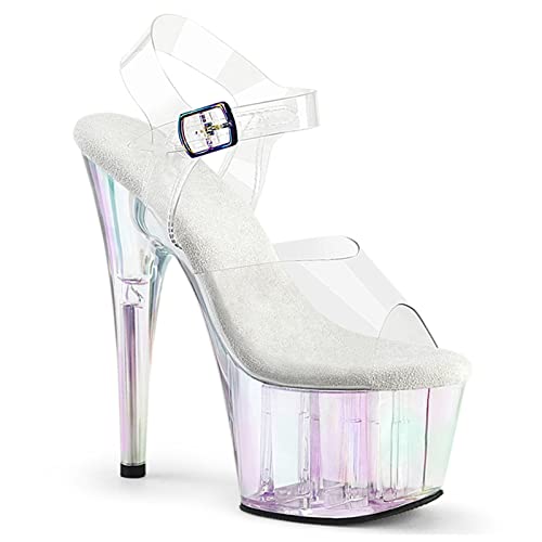 Damen-Sandalen, 17 cm, Mehrfarbig, Stiletto-Plateau, transparent, offener Zehenbereich, hohe Absätze, sexy Pole-Dance-Nachtclub-Laufsteg-Schuhe, große Größe von Generisch