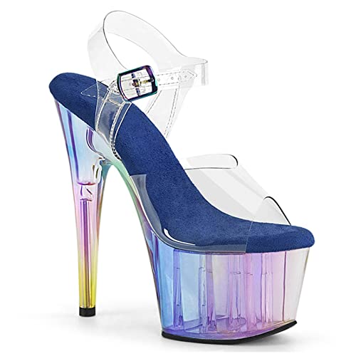 Damen-Sandalen, 17 cm, Mehrfarbig, Stiletto-Plateau, transparent, offener Zehenbereich, hohe Absätze, sexy Pole-Dance-Nachtclub-Laufsteg-Schuhe, große Größe von Generisch