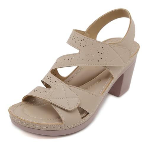 Damen-Sandalen mit klobigem High-Heel, runder Zehenbereich, offener Zehenbereich, Bequeme, atmungsaktive, lässige Wanderschuhe, Sandalen mit Slope-Absatz von Generisch