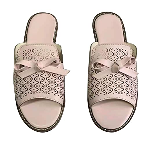 Damen-Sandalen mit offener Zehenpartie, Sommer-Schleife, niedrige Absätze, Flache Sandale, zum Hineinschlüpfen, für Strand, Reisen, modische Kleid-Slipper-Schuhe, einfarbig, römische Hausschuhe mit von Generic