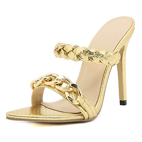 Damen-Sandalen und Hausschuhe mit Goldkette, spitzer Zehenbereich, modische Stiletto-Hausschuhe von Generisch