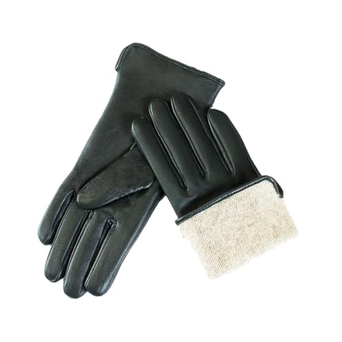 Damen Schaffell Lederhandschuhe Gerade Stil Wollfutter Winter Warm Motorrad Reiten Auto Fahren Finger Handschuhe Dunkel EN8 8 von Generisch