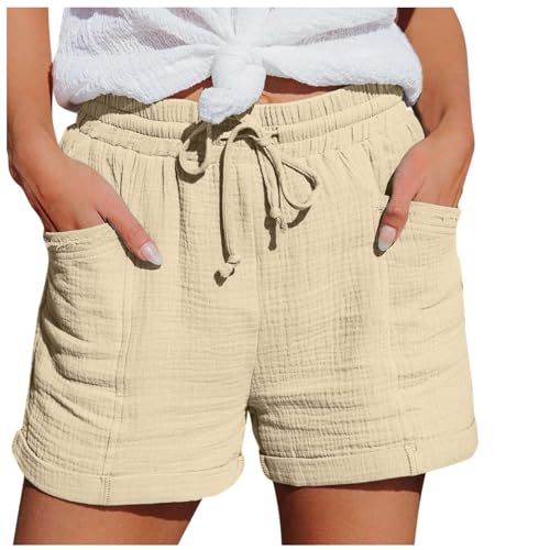 Damen Shorts, Shorts Damen Sommer Leinen Musselin Kurze Hose Beach Shorts Mit Taschen Mode Lässige Stoffhose Freizeit Shorts Elastische Taille Stretch Gerades Bein Sport Shorts Mit Kordelzug Leinenhos Damen Shorts, Shorts Damen Sommer Leinen Musselin Kurze Hose Beach Shorts Mit Taschen Mode Lässige Stoffhose Freizeit Shorts Elastische Taille Stretch Gerades Bein Sport Shorts Mit Kordelzug Leinenhos von Generisch
