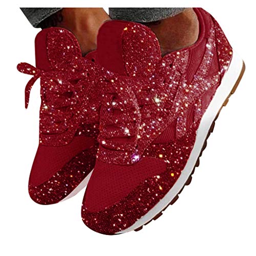 Damen Sneaker Pailletten Glitzer Flach Schuhe Freizeit Atmungsaktiv Walkingschuhe Turnschuhe Outdoor Fitness Jogging Sportschuhe Rot 39 Damen Sneaker Pailletten Glitzer Flach Schuhe Freizeit Atmungsaktiv Walkingschuhe Turnschuhe Outdoor Fitness Jogging Sportschuhe Rot 39 von Generisch