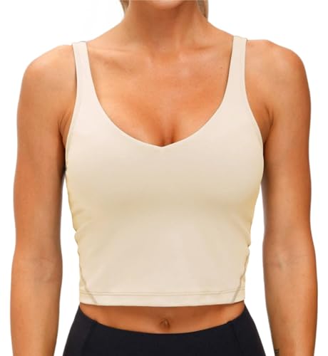 Damen-Sport-BH, lang, bügellos, gepolstert, mit mittlerer Unterstützung, Workout-Tanktop, integrierter BH für Damen von Generisch