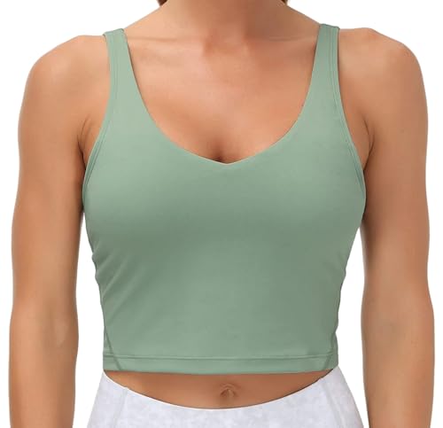 Damen-Sport-BH, lang, bügellos, gepolstert, mit mittlerer Unterstützung, Workout-Tanktop, integrierter BH für Damen von Generisch