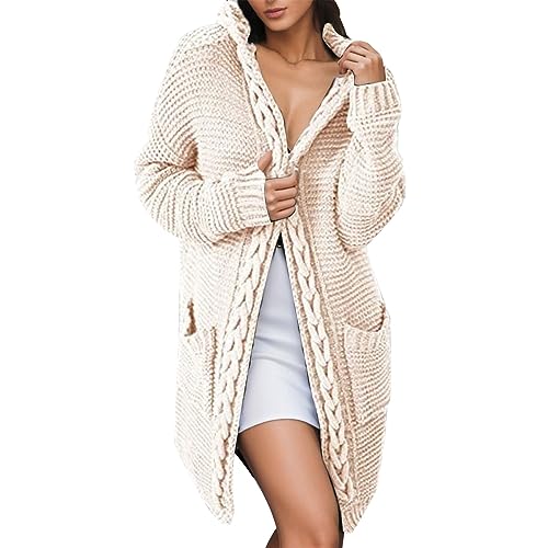 Damen Strickjacke Lang Bequem Gestrickt Longstrickjacke Übergangsjacke Lose mit Kapuze Langarm Strickjacke Strickcardigan Strickmantel Grobstrick Große Größen Grobstrick-Cardigan Strickmantel Weiß M Damen Strickjacke Lang Bequem Gestrickt Longstrickjacke Übergangsjacke Lose mit Kapuze Langarm Strickjacke Strickcardigan Strickmantel Grobstrick Große Größen Grobstrick-Cardigan Strickmantel Weiß M von Generisch