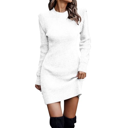 Damen Strickkleid Winter Pullikleid Langarm Winterkleid Freizeit Schicke Sweatkleid Longpullover Strick Strickkleider Aesthetic Schicke Kleider Dresses for Women Hoodie Kleid Weiß XL von Generisch