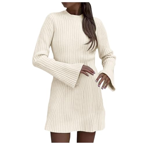 Damen Strickkleid Winter Pullikleid Langarm Winterkleid Knielang Schicke Pulli Sweatkleid Weich Longpullover Warmer Tunika Kleid Pullover Kleid Schicke Kleider Weiß S von Generisch