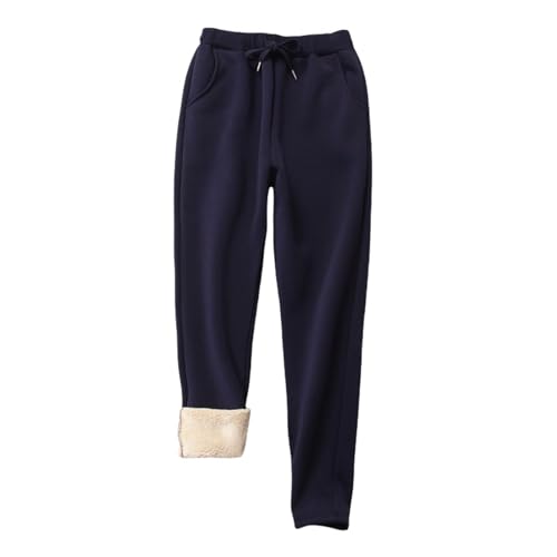 Damen-Sweathose für den Winter, Fleece, warm gefüttert, Sherpa-Futter, Sweathose mit Taschen (Marineblau, gerades Bein, Größe 2XL) von Generisch