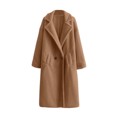 Damen Teddy Fleece Mantel Revers Knopfleiste Wintercoat Plüschmantel Oversized Jacke Mantel Mit Taschen Braun M von Generisch