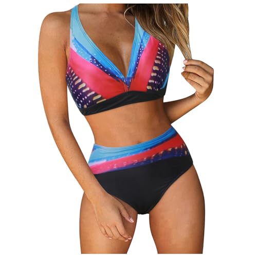 Damen Triangel Bikini Set, Sexy Bikini Lace Up Badeanzug Tankini Damen, Neckholder Hohles Design Volltonfarbe Sexy Strandmode Badekleid Für Danmen Shaping Badebekleidung von Generisch