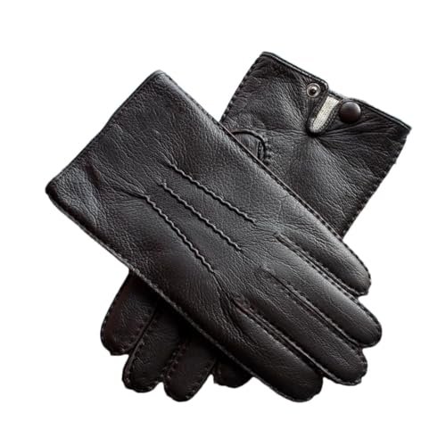 Damen Winter Fahren Leder Hirschleder Handschuhe Wollfutter Wärme Motorrad Reiten Fahrer Finger Handschuhe Braun Touchscreen 10 von Generisch