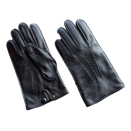 Damen Winter Fahren Leder Hirschleder Handschuhe Wollfutter Wärme Motorrad Reiten Fahrer Finger Handschuhe Schwarz Touchscreen 10,5 von Generisch