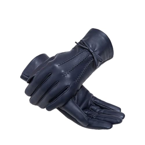 Damen Winter Lederhandschuhe Fahren Radfahren Warmfutter Dickes Schaffell Schleife Handschuhe Dunkelblau XL von Generisch