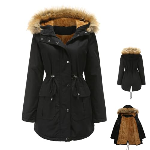 Damen Wintermäntel Fleece Gefüttert Parka Mantel Winter Warm Parka Jacke Kapuze Warm Verdicken Mantel mit Taschen von Generisch