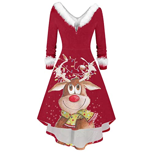 Damenkleider Knielang Damen Weihnachtskleid Christmas Dress Women Weihnachten Kleidung Damen Festliches Outfit Damen Gelb S von Generisch