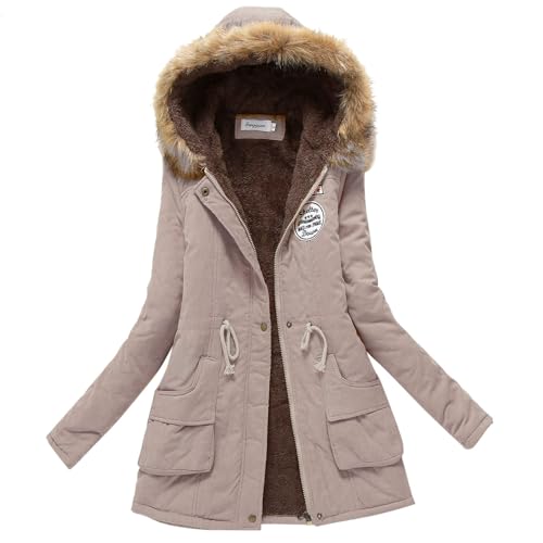 Daunenjacke Damen, Damenjacke Übergangsjacke Sale Wintermantel Damen Winter Winterjacke Winddichte Fleece Kapuzenmantel Parka Winddicht Damenmantel Lange Winterparka von Generisch