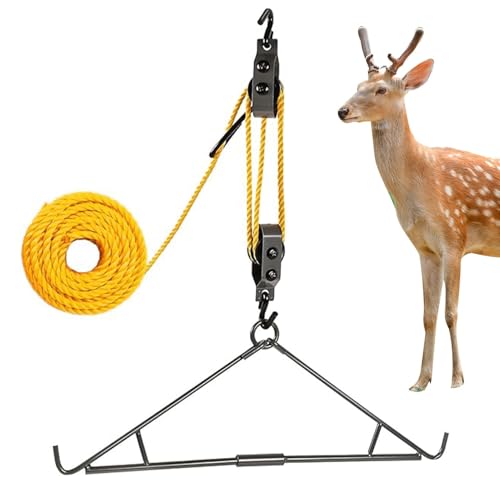 Deer Gambrel – 600LB Flaschenzug-Hebesystem mit Gambrel | Elk Hoist Riemenscheiben-Hebesystem mit Gambrel | Jagdspiel-Hängeset | Jagd Stativ Kleiderbügel Hirsch Rack Set Zubehör für Metzger von Generisch