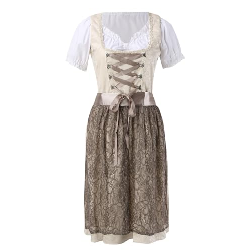 Dirndl Damen - Dirndl Kleid Damen Trachten Schürze Trachtenrock Dirndlbluse Dirndlschürze Maid Uniform Anzug Für Oktoberfest Besondere Anlässe Beige XXL von Generisch