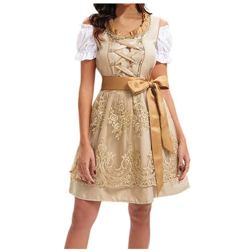 Dirndl Für Damen 2 Teilig Midi Trachtenkleid Grosse Grössen Trachtenkleider Set Modern Spitze Dirndl-Komplettsets Komplett Lang Outfit Knielänge Oktoberfest Bavarian Party Kleider von Generisch