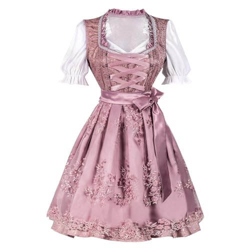 Dirndl Midi Damen - Trachtenkleid Damen Frauen Modern Outfit Dirndlbluse Dirndlschürze Trachten Nationalstil Dirndl & Dirndl-Sets Perfekt Für Fasching Karneval Oktoberfest Outfit Rosa S von Generisch